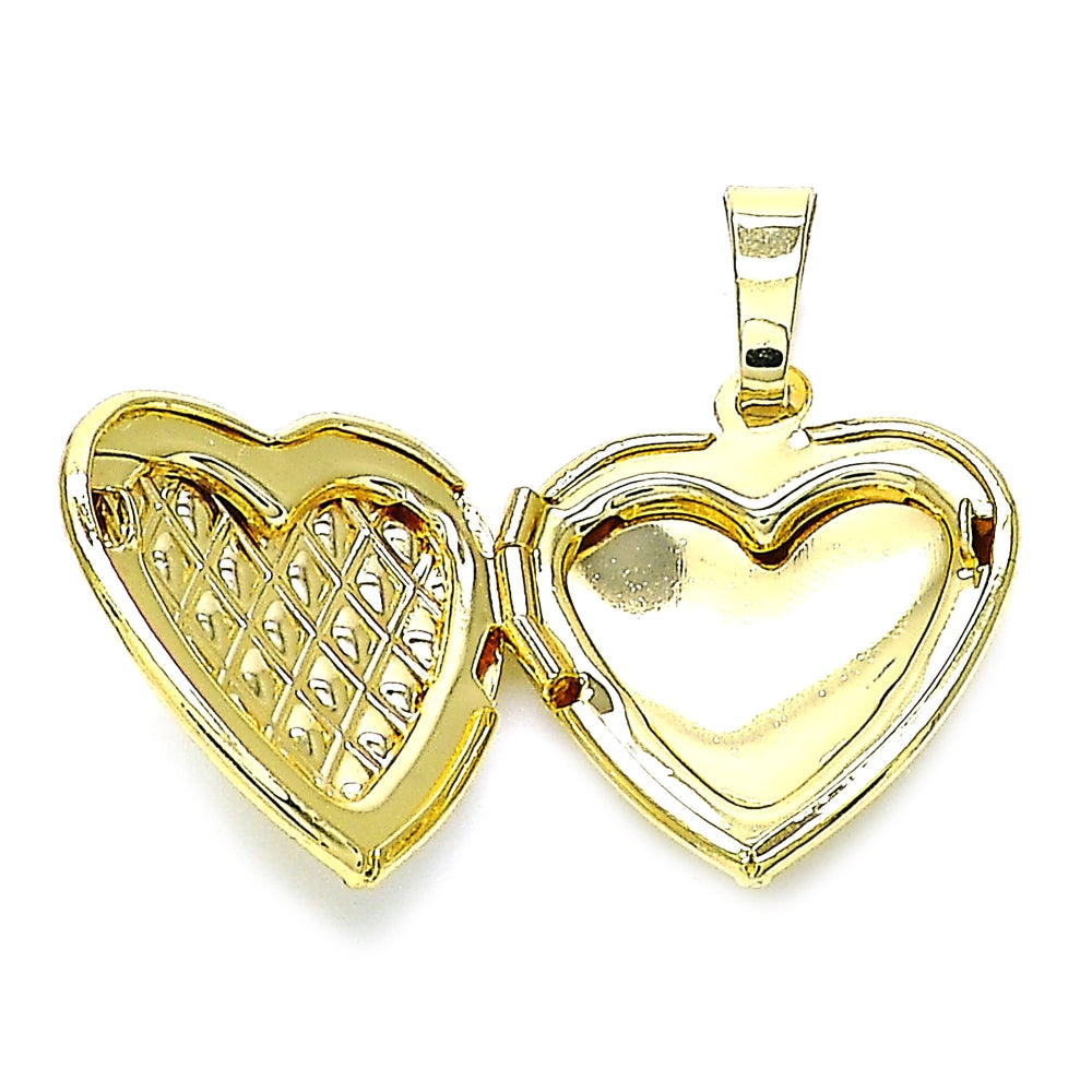 Oro Laminado Locket Pendant, Gold Filled Style Heart Design, Polished, Golden Finish