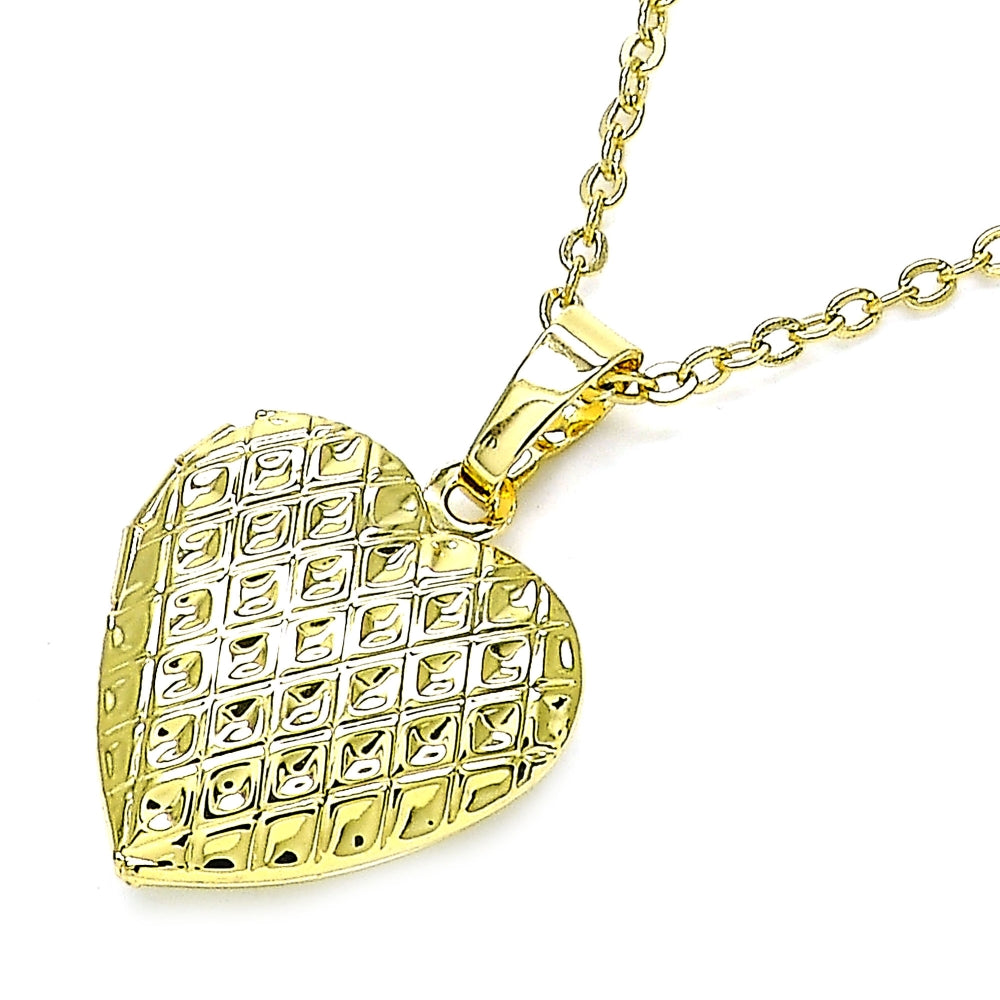 Oro Laminado Locket Pendant, Gold Filled Style Heart Design, Polished, Golden Finish