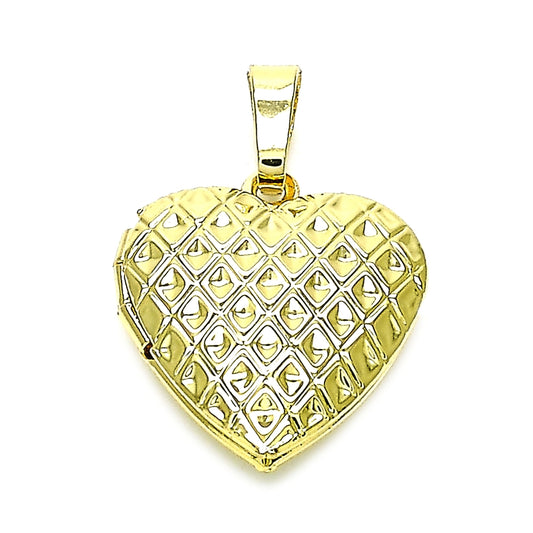 Oro Laminado Locket Pendant, Gold Filled Style Heart Design, Polished, Golden Finish