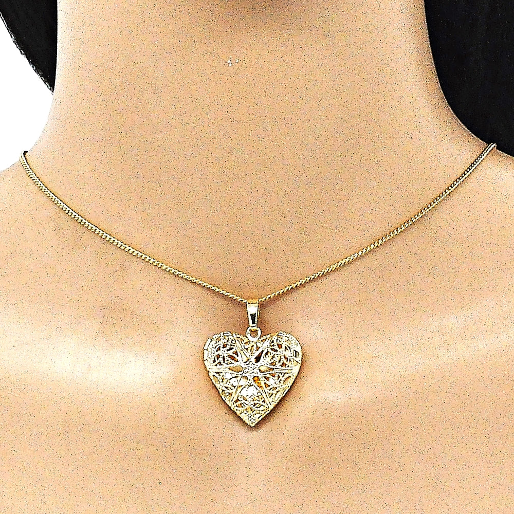 Oro Laminado Locket Pendant, Gold Filled Style Heart Design, Polished, Golden Finish