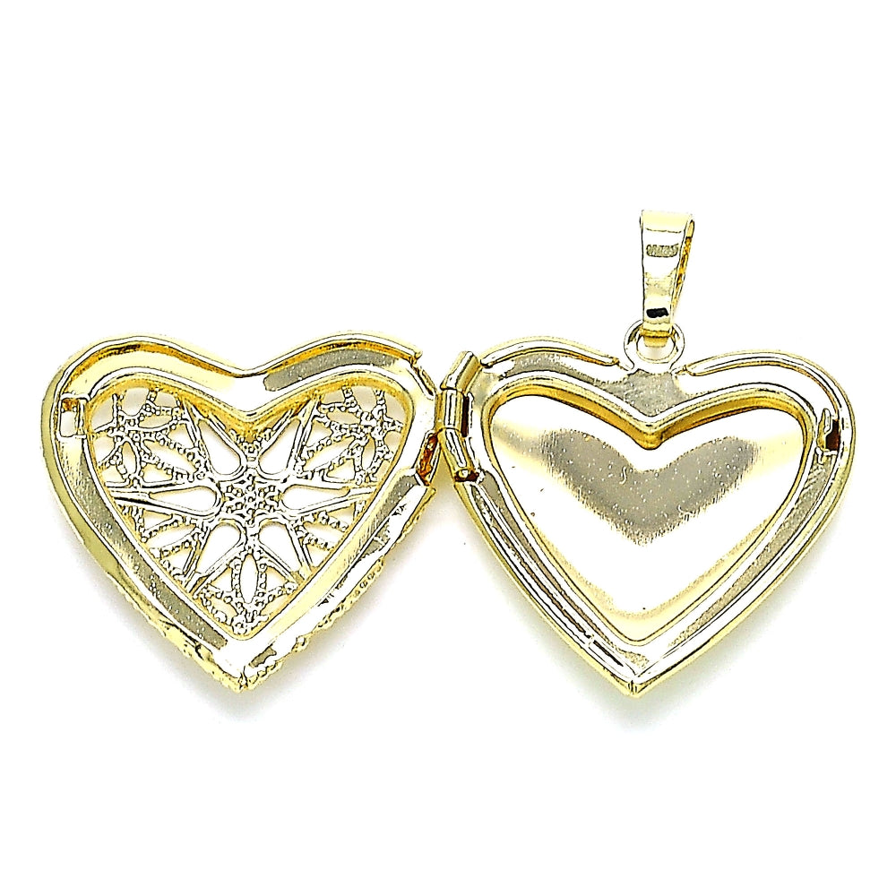 Oro Laminado Locket Pendant, Gold Filled Style Heart Design, Polished, Golden Finish