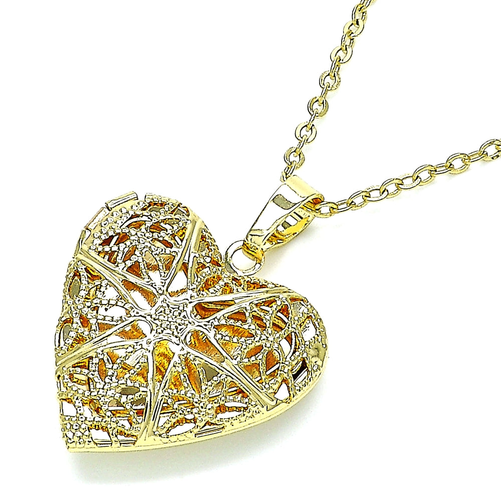 Oro Laminado Locket Pendant, Gold Filled Style Heart Design, Polished, Golden Finish