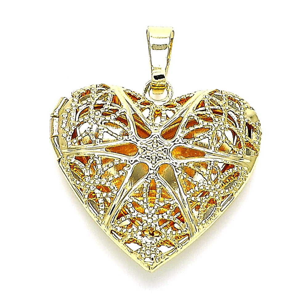 Oro Laminado Locket Pendant, Gold Filled Style Heart Design, Polished, Golden Finish