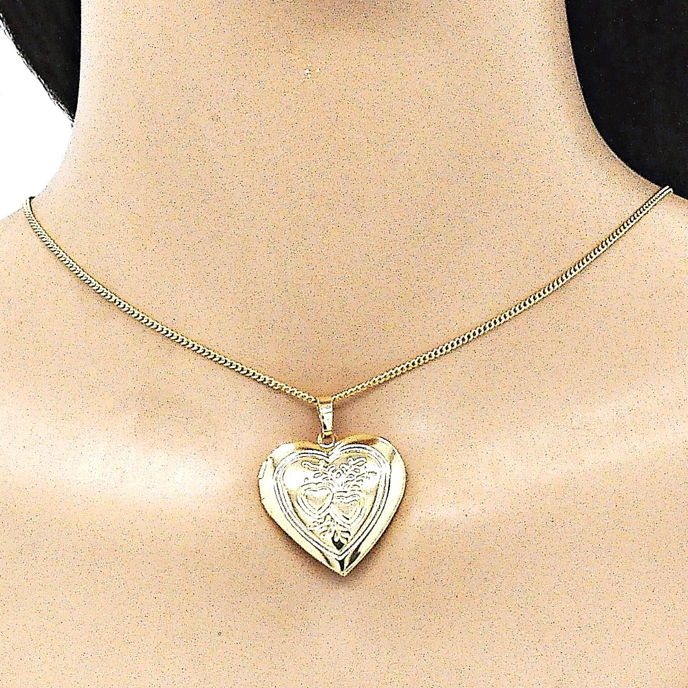 Oro Laminado Locket Pendant, Gold Filled Style Heart Design, Polished, Golden Finish