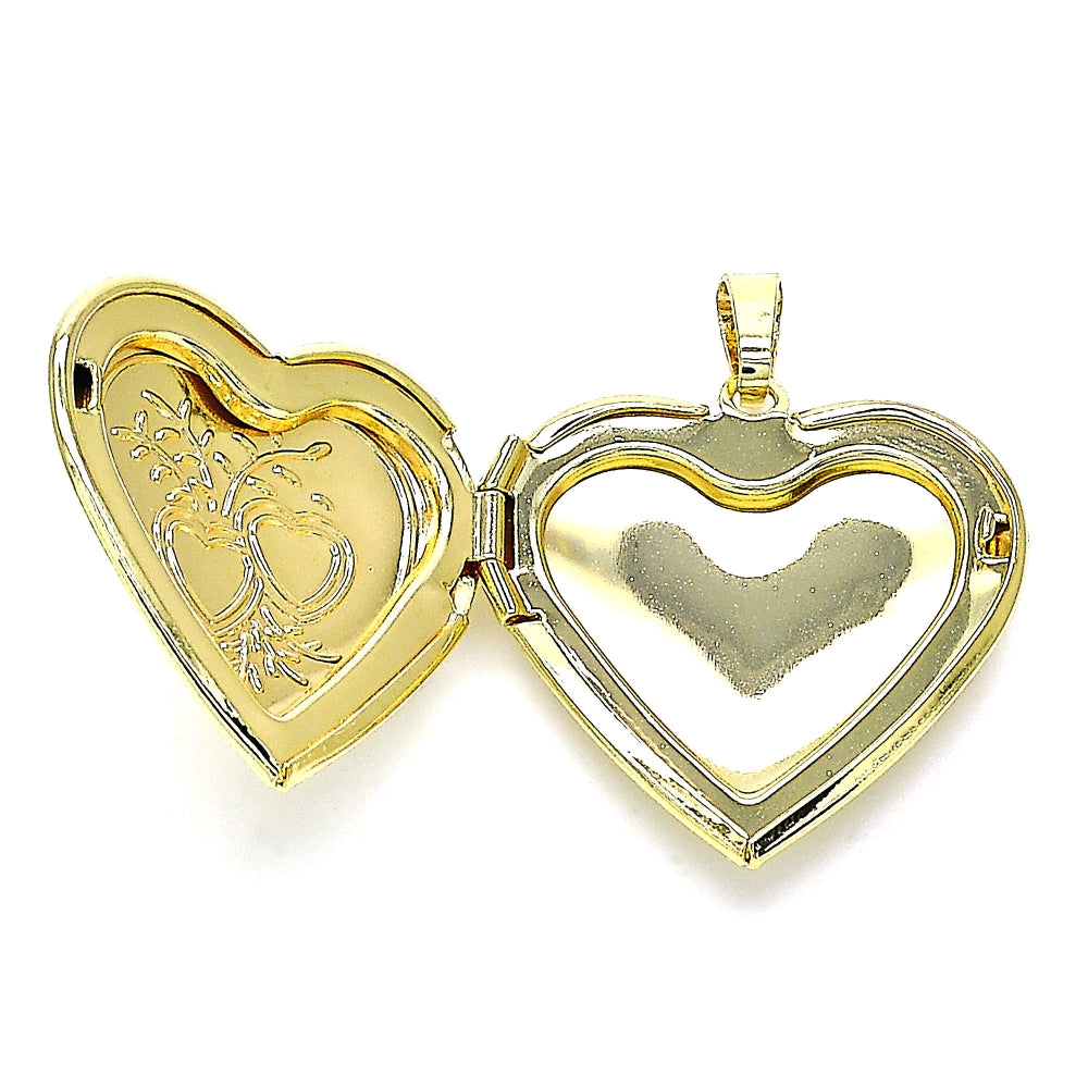 Oro Laminado Locket Pendant, Gold Filled Style Heart Design, Polished, Golden Finish