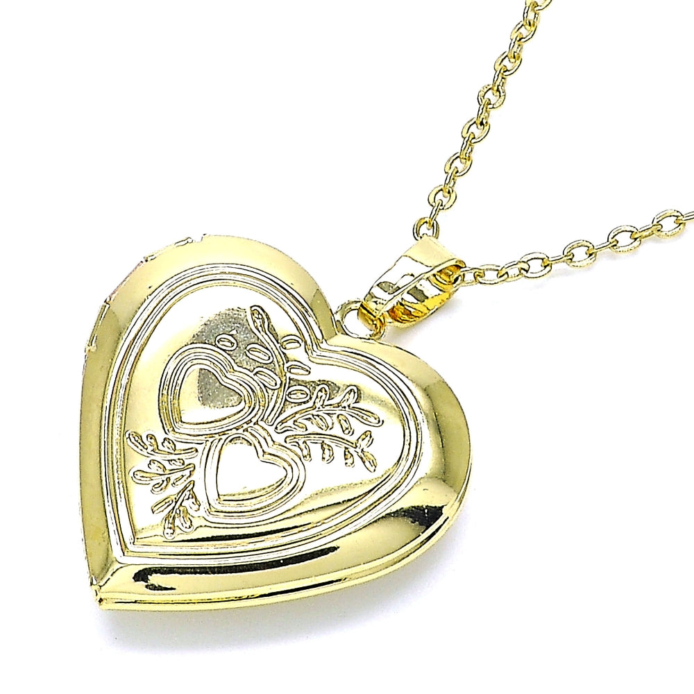 Oro Laminado Locket Pendant, Gold Filled Style Heart Design, Polished, Golden Finish
