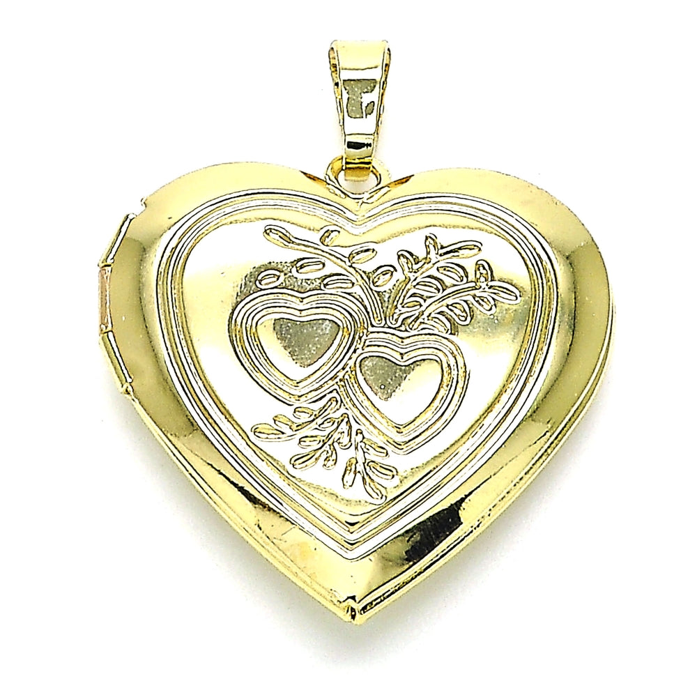 Oro Laminado Locket Pendant, Gold Filled Style Heart Design, Polished, Golden Finish