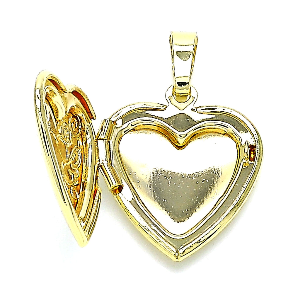 Oro Laminado Locket Pendant, Gold Filled Style Heart Design, Polished, Golden Finish