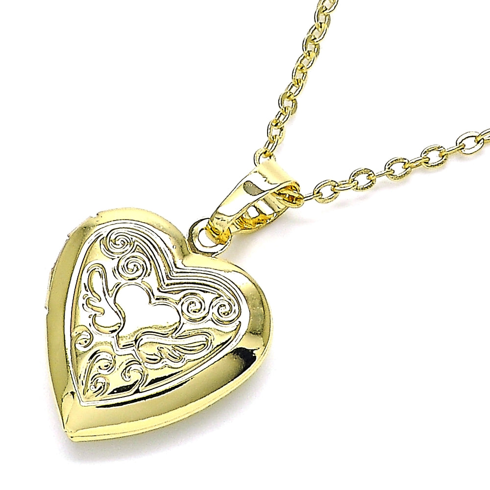 Oro Laminado Locket Pendant, Gold Filled Style Heart Design, Polished, Golden Finish