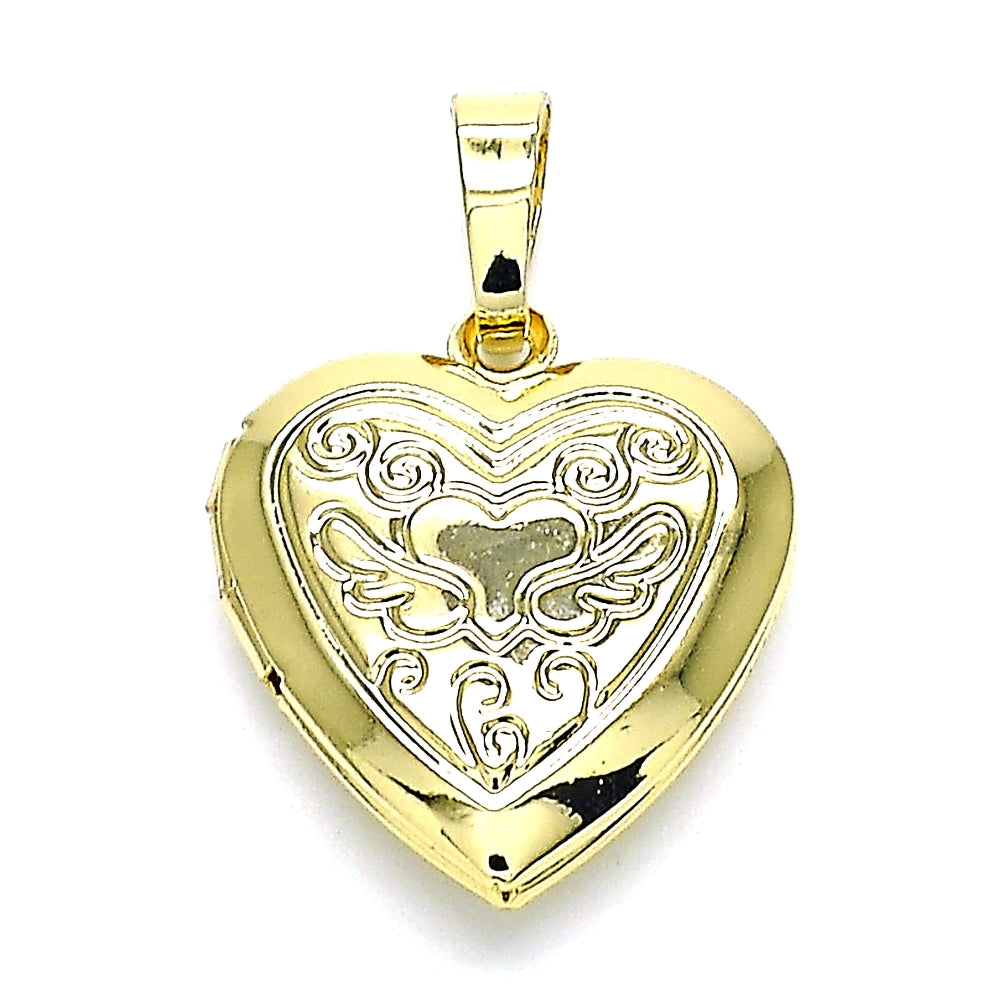 Oro Laminado Locket Pendant, Gold Filled Style Heart Design, Polished, Golden Finish