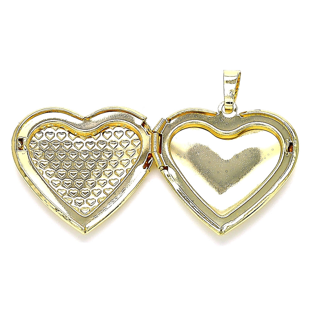 Oro Laminado Locket Pendant, Gold Filled Style Heart Design, Polished, Golden Finish