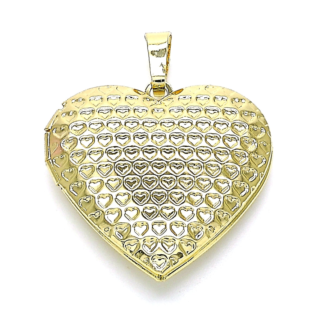Oro Laminado Locket Pendant, Gold Filled Style Heart Design, Polished, Golden Finish