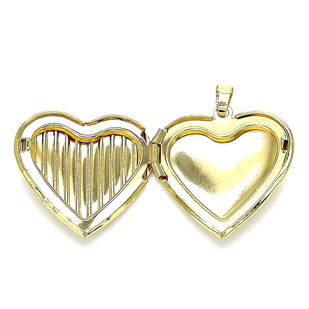 Oro Laminado Locket Pendant, Gold Filled Style Heart Design, Polished, Golden Finish