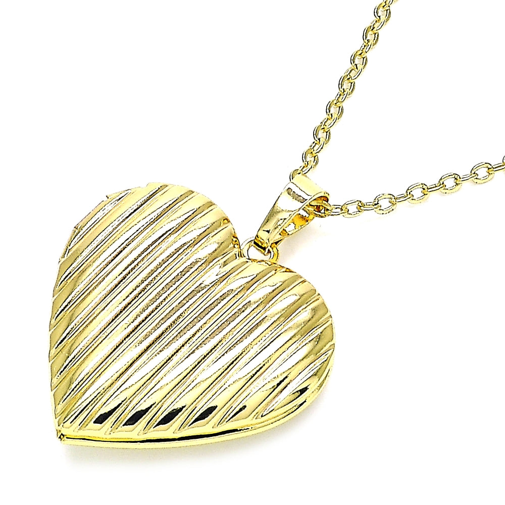 Oro Laminado Locket Pendant, Gold Filled Style Heart Design, Polished, Golden Finish