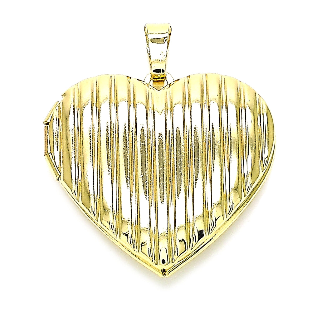 Oro Laminado Locket Pendant, Gold Filled Style Heart Design, Polished, Golden Finish