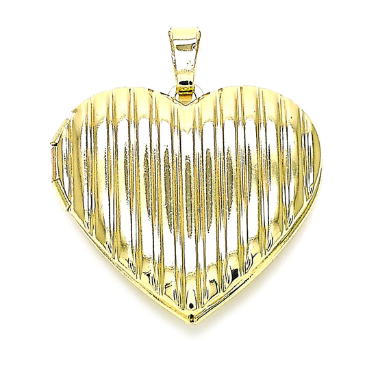 Oro Laminado Locket Pendant, Gold Filled Style Heart Design, Polished, Golden Finish