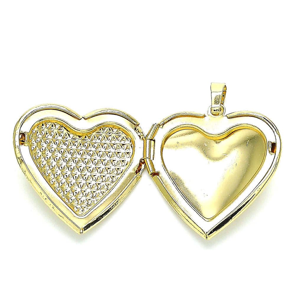 Oro Laminado Locket Pendant, Gold Filled Style Heart Design, Polished, Golden Finish