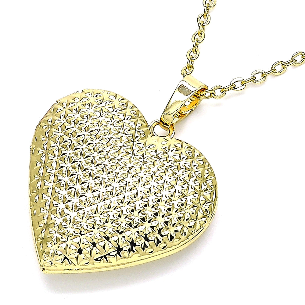 Oro Laminado Locket Pendant, Gold Filled Style Heart Design, Polished, Golden Finish