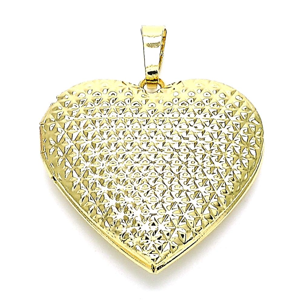 Oro Laminado Locket Pendant, Gold Filled Style Heart Design, Polished, Golden Finish