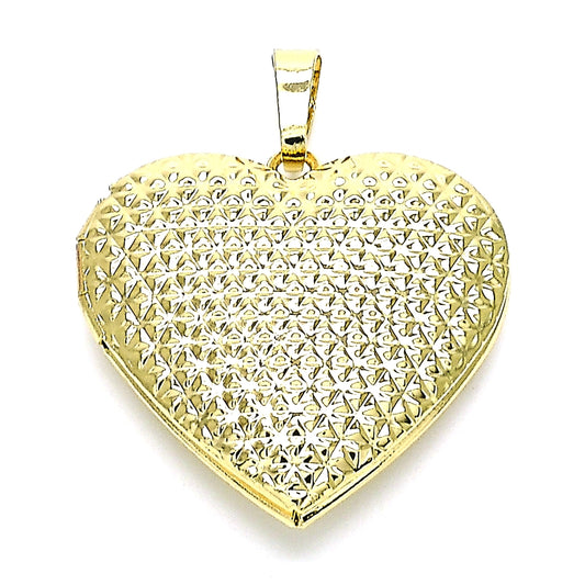 Oro Laminado Locket Pendant, Gold Filled Style Heart Design, Polished, Golden Finish