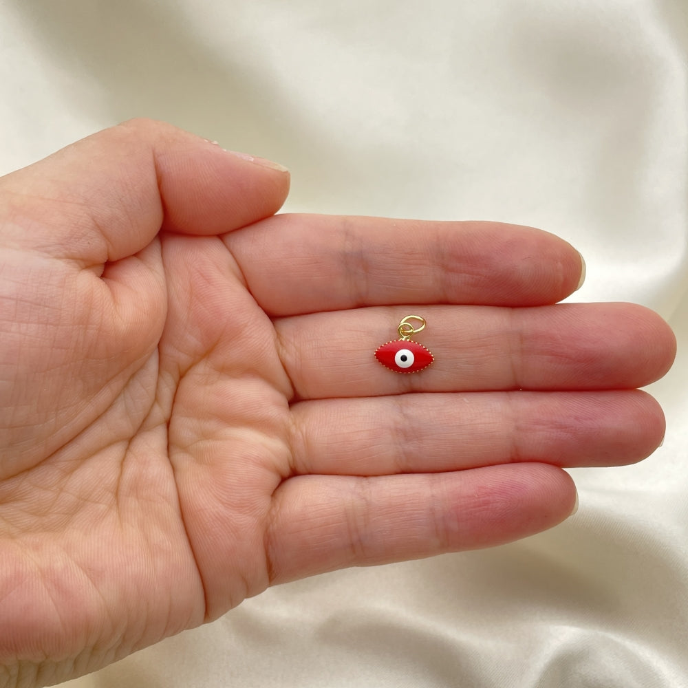 Oro Laminado Fancy Pendant, Gold Filled Style Evil Eye Design, Red Enamel Finish, Golden Finish