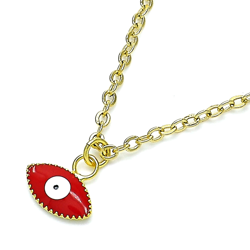 Oro Laminado Fancy Pendant, Gold Filled Style Evil Eye Design, Red Enamel Finish, Golden Finish