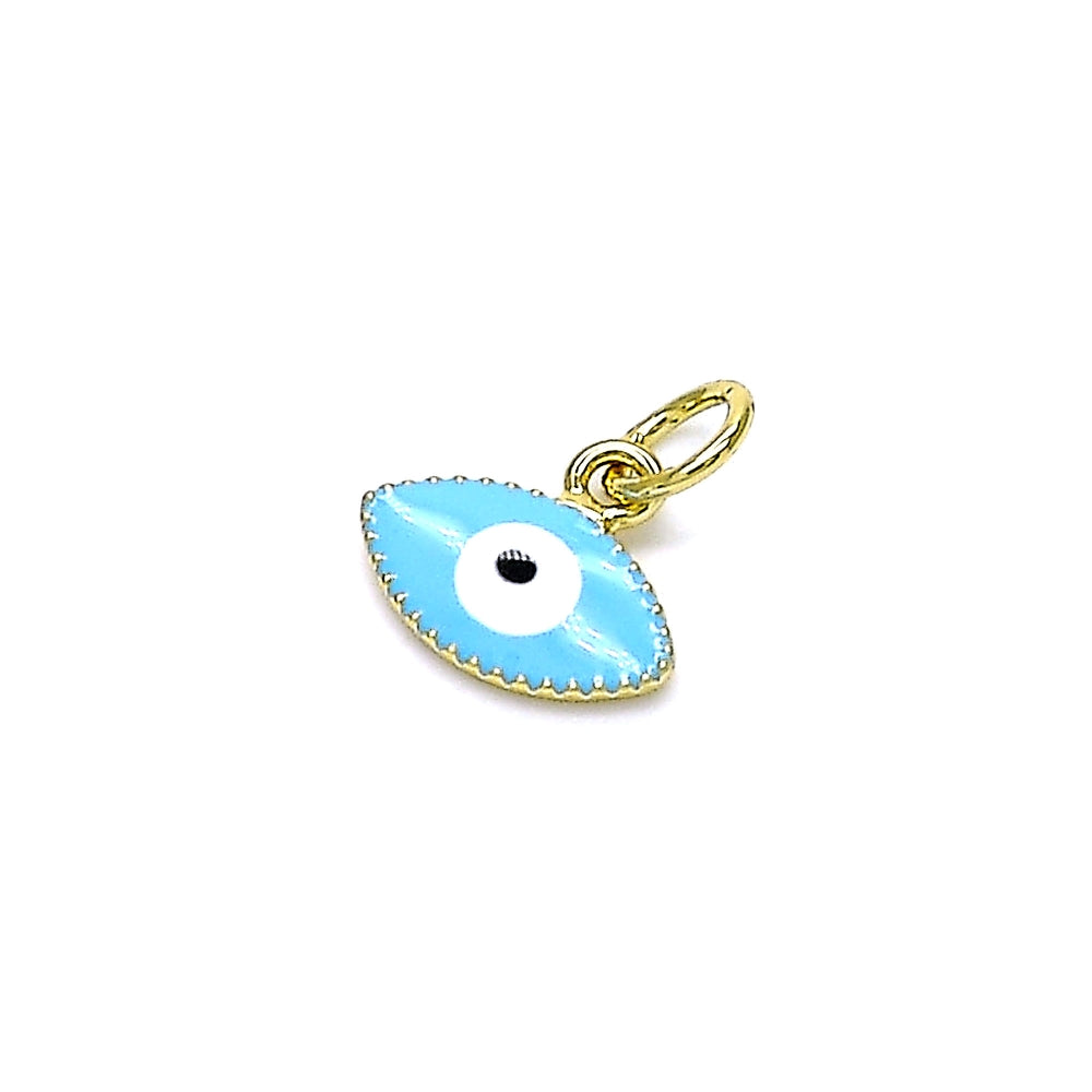 Oro Laminado Fancy Pendant, Gold Filled Style Evil Eye Design, Azul claro Enamel Finish, Golden Finish