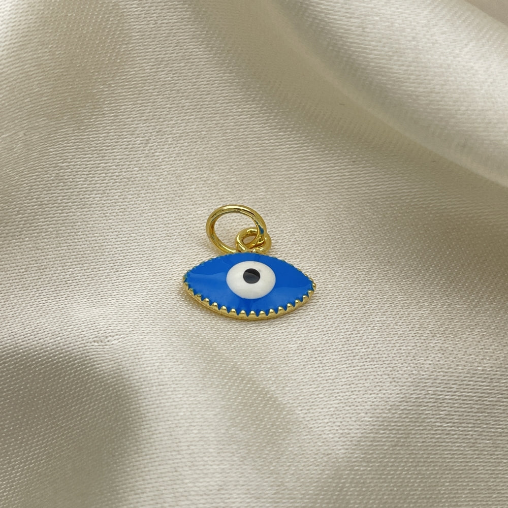Oro Laminado Fancy Pendant, Gold Filled Style Evil Eye Design, Azul claro Enamel Finish, Golden Finish