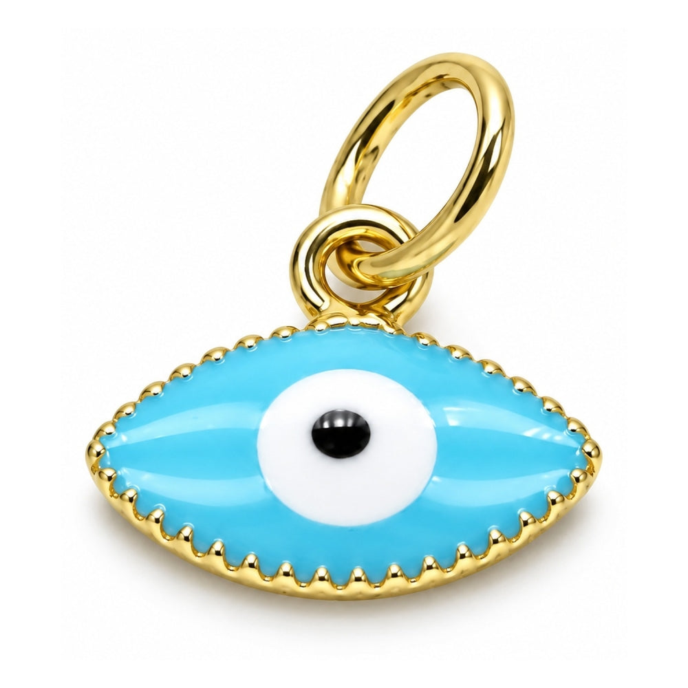 Oro Laminado Fancy Pendant, Gold Filled Style Evil Eye Design, Azul claro Enamel Finish, Golden Finish