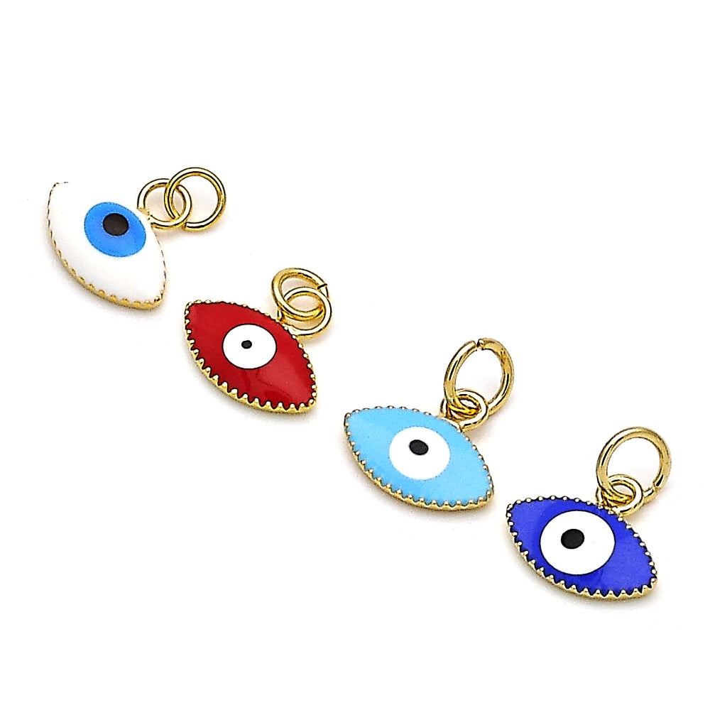 Oro Laminado Fancy Pendant, Gold Filled Style Evil Eye Design, Azul claro Enamel Finish, Golden Finish