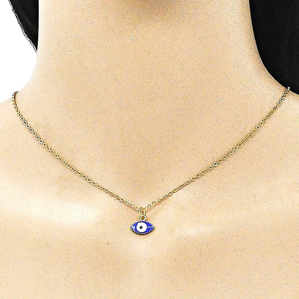 Oro Laminado Fancy Pendant, Gold Filled Style Evil Eye Design, Blue Enamel Finish, Golden Finish