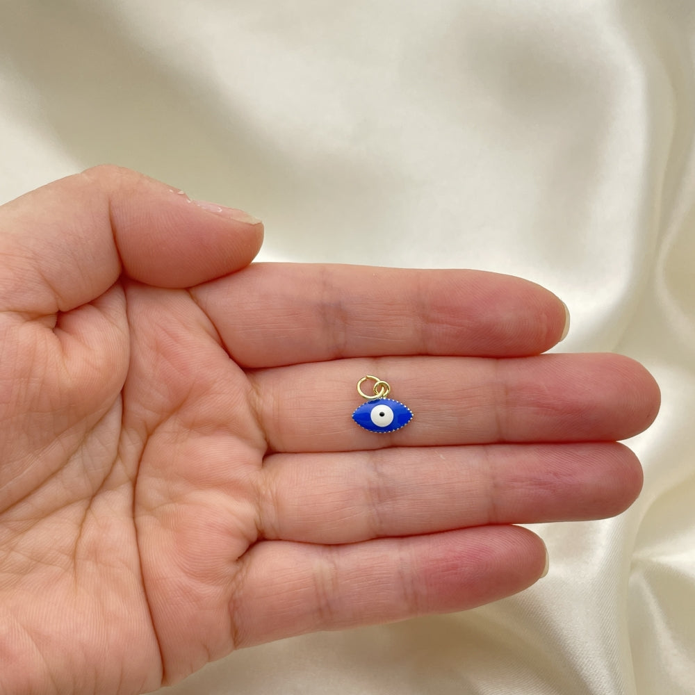 Oro Laminado Fancy Pendant, Gold Filled Style Evil Eye Design, Blue Enamel Finish, Golden Finish