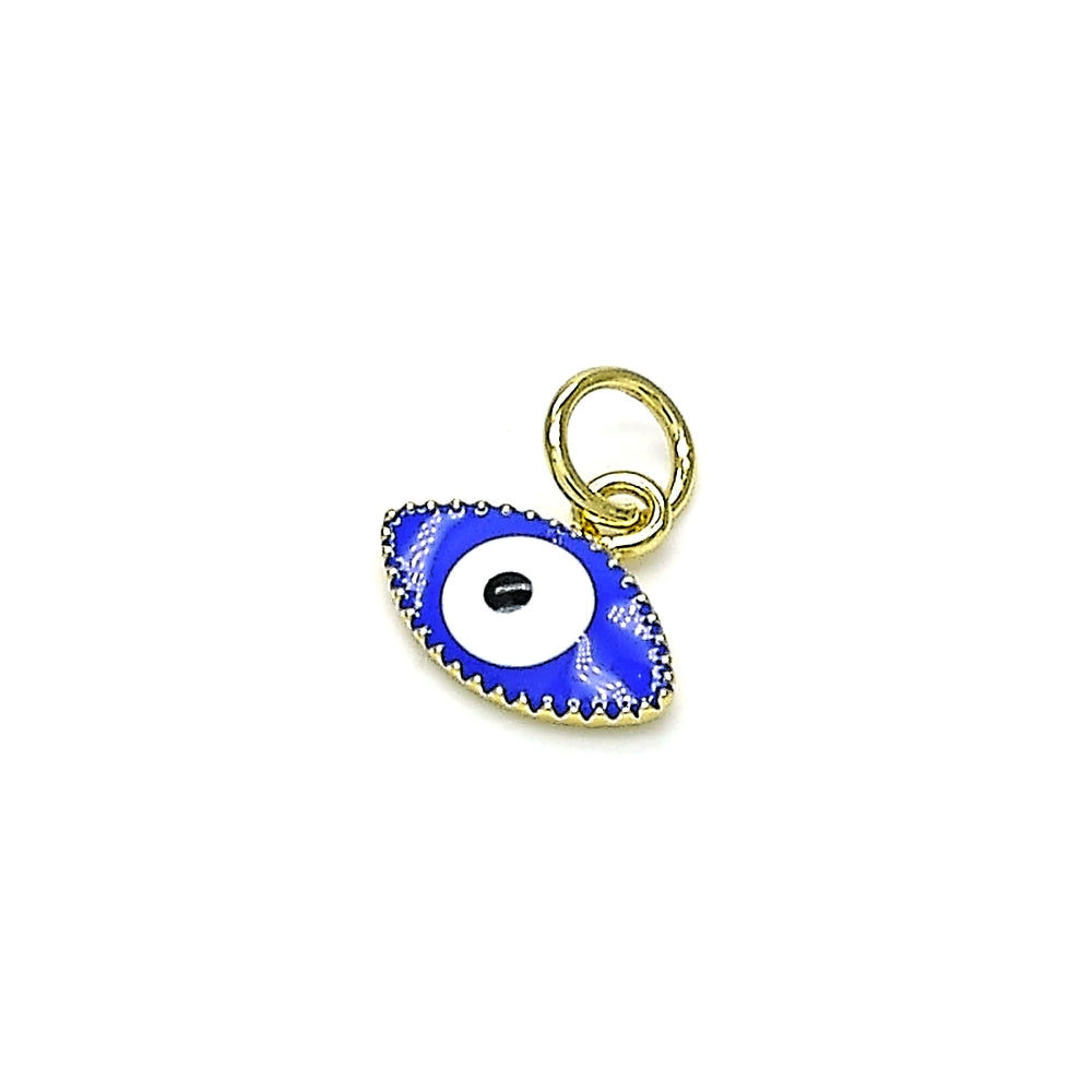 Oro Laminado Fancy Pendant, Gold Filled Style Evil Eye Design, Blue Enamel Finish, Golden Finish