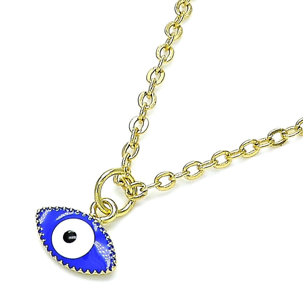 Oro Laminado Fancy Pendant, Gold Filled Style Evil Eye Design, Blue Enamel Finish, Golden Finish