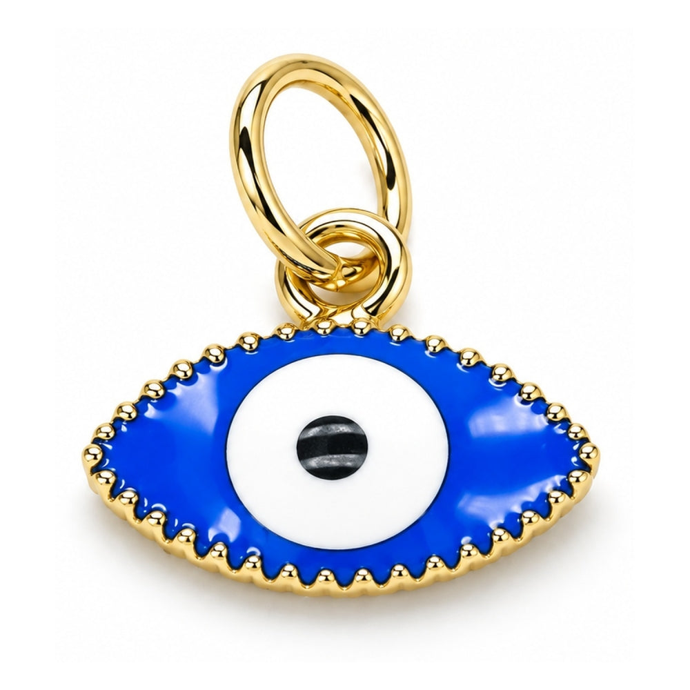 Oro Laminado Fancy Pendant, Gold Filled Style Evil Eye Design, Blue Enamel Finish, Golden Finish
