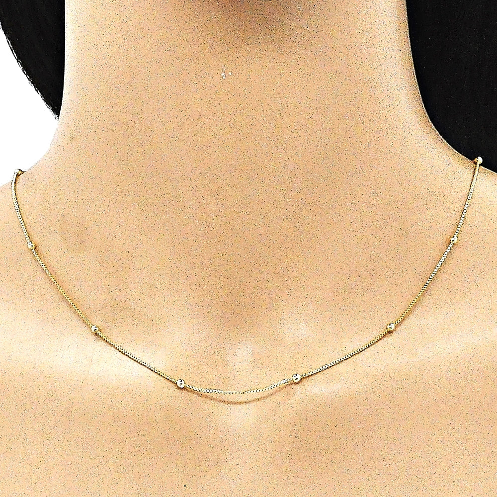 Oro Laminado Basic Necklace, Gold Filled Style Box Design, Polished, Golden Finish