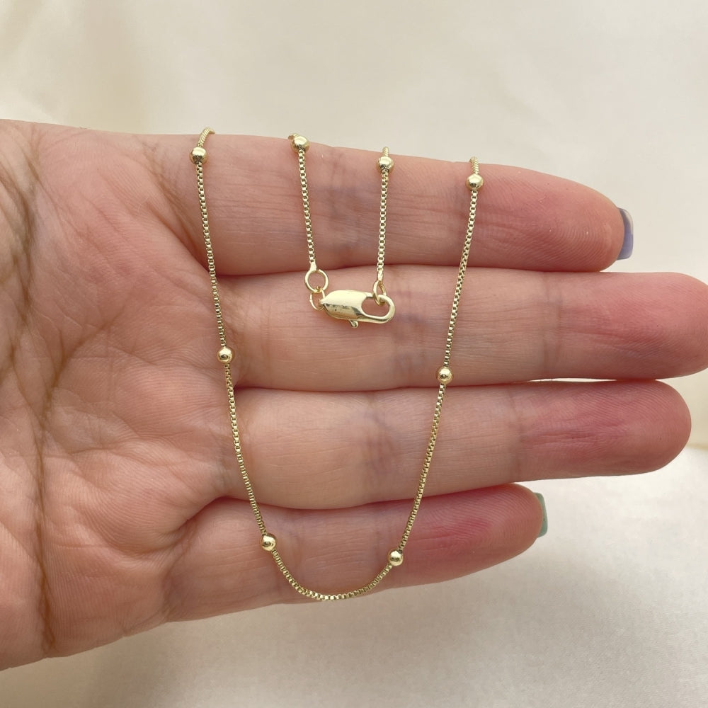 Oro Laminado Basic Necklace, Gold Filled Style Box Design, Polished, Golden Finish