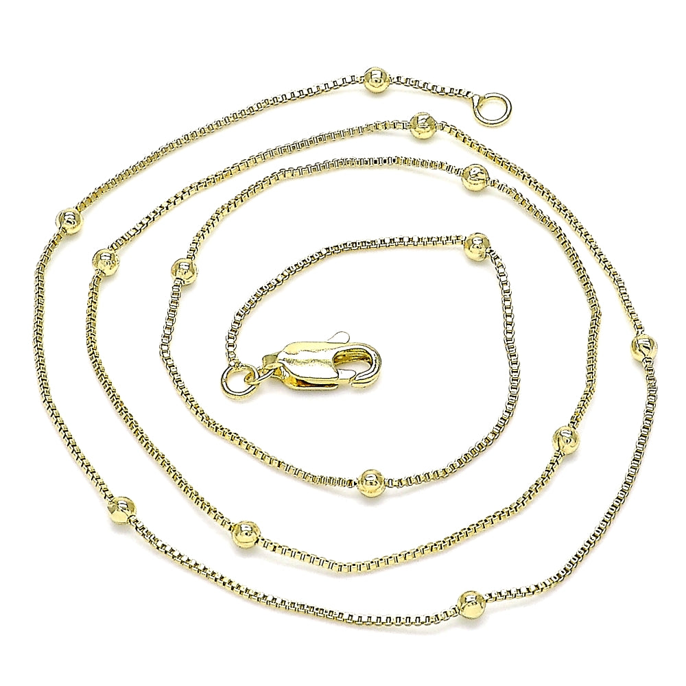 Oro Laminado Basic Necklace, Gold Filled Style Box Design, Polished, Golden Finish