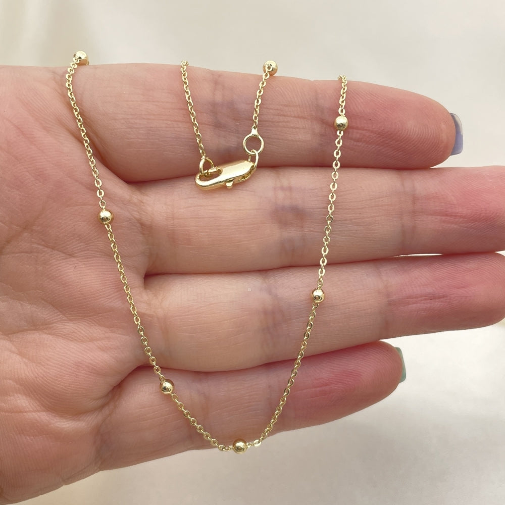 Oro Laminado Basic Necklace, Gold Filled Style Rolo and Ball Design, Polished, Golden Finish