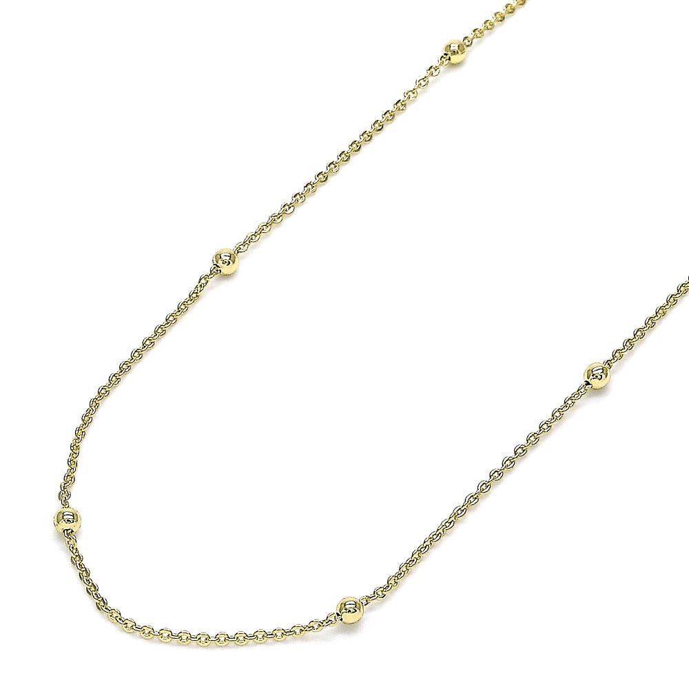 Oro Laminado Basic Necklace, Gold Filled Style Rolo and Ball Design, Polished, Golden Finish