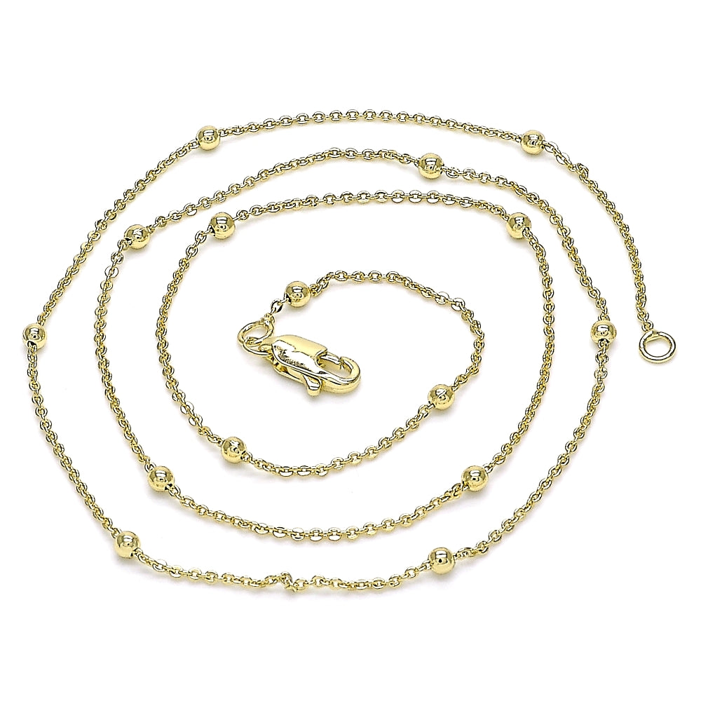 Oro Laminado Basic Necklace, Gold Filled Style Rolo and Ball Design, Polished, Golden Finish