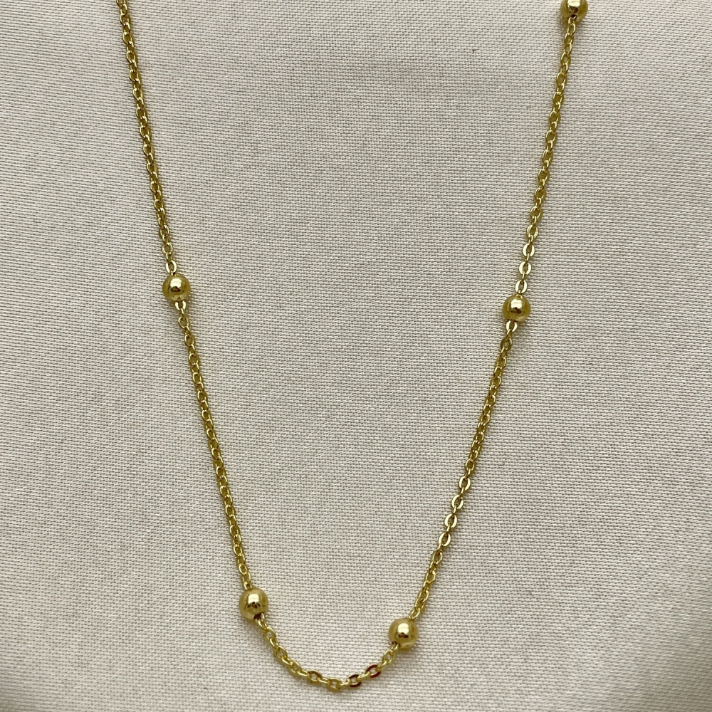 Oro Laminado Basic Necklace, Gold Filled Style Rolo and Ball Design, Polished, Golden Finish