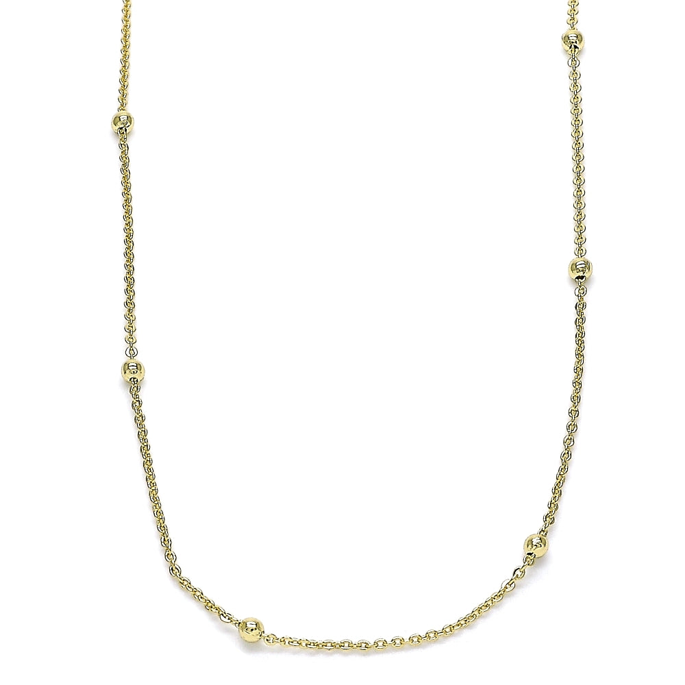 Oro Laminado Basic Necklace, Gold Filled Style Rolo and Ball Design, Polished, Golden Finish