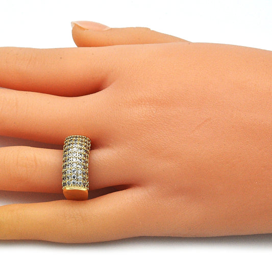 Oro Laminado Multi Stone Ring, Gold Filled Style with White Micro Pave, Polished, Golden Finish