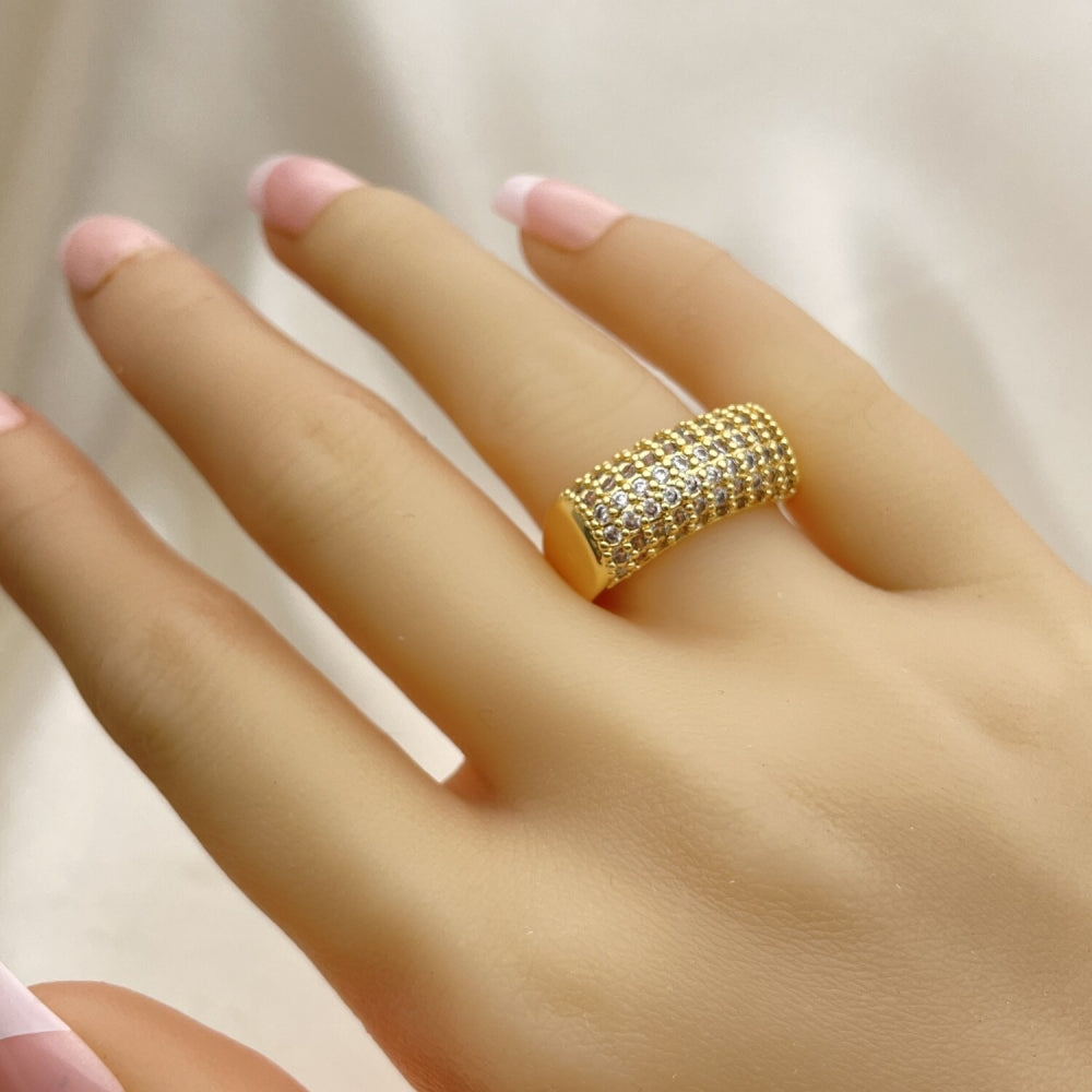 Oro Laminado Multi Stone Ring, Gold Filled Style with White Micro Pave, Polished, Golden Finish