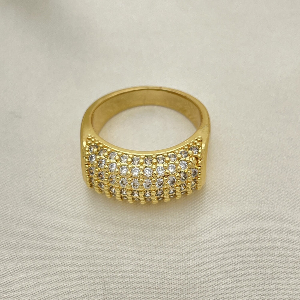 Oro Laminado Multi Stone Ring, Gold Filled Style with White Micro Pave, Polished, Golden Finish