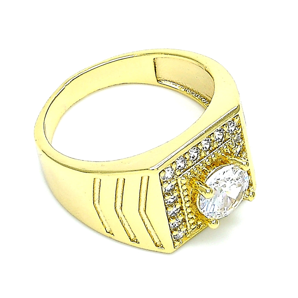 Oro Laminado Mens Ring, Gold Filled Style with White Cubic Zirconia, Polished, Golden Finish