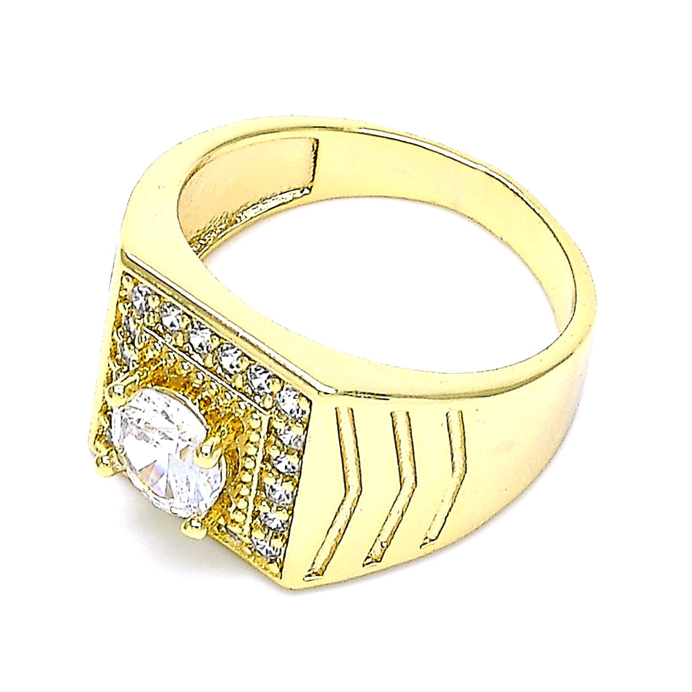 Oro Laminado Mens Ring, Gold Filled Style with White Cubic Zirconia, Polished, Golden Finish