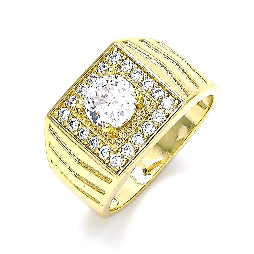 Oro Laminado Mens Ring, Gold Filled Style with White Cubic Zirconia, Polished, Golden Finish