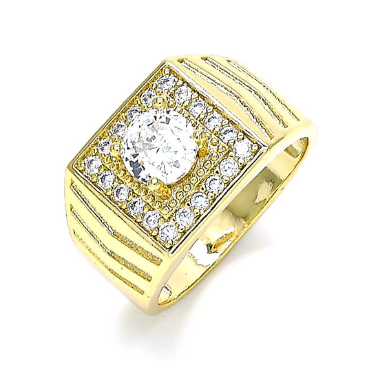 Oro Laminado Mens Ring, Gold Filled Style with White Cubic Zirconia, Polished, Golden Finish